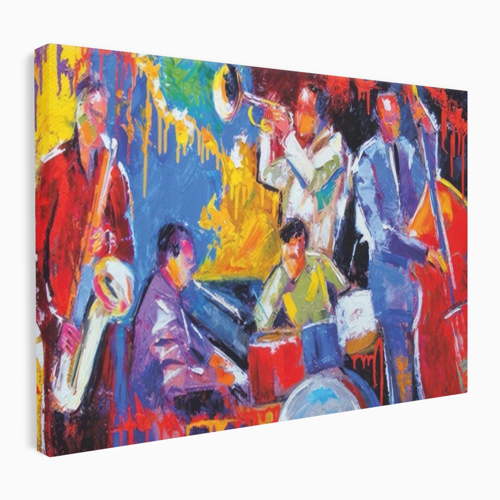 Tablou canvas cu pictura abstracta cu formatie de jazz, fara rama, pe sasiu de lemn