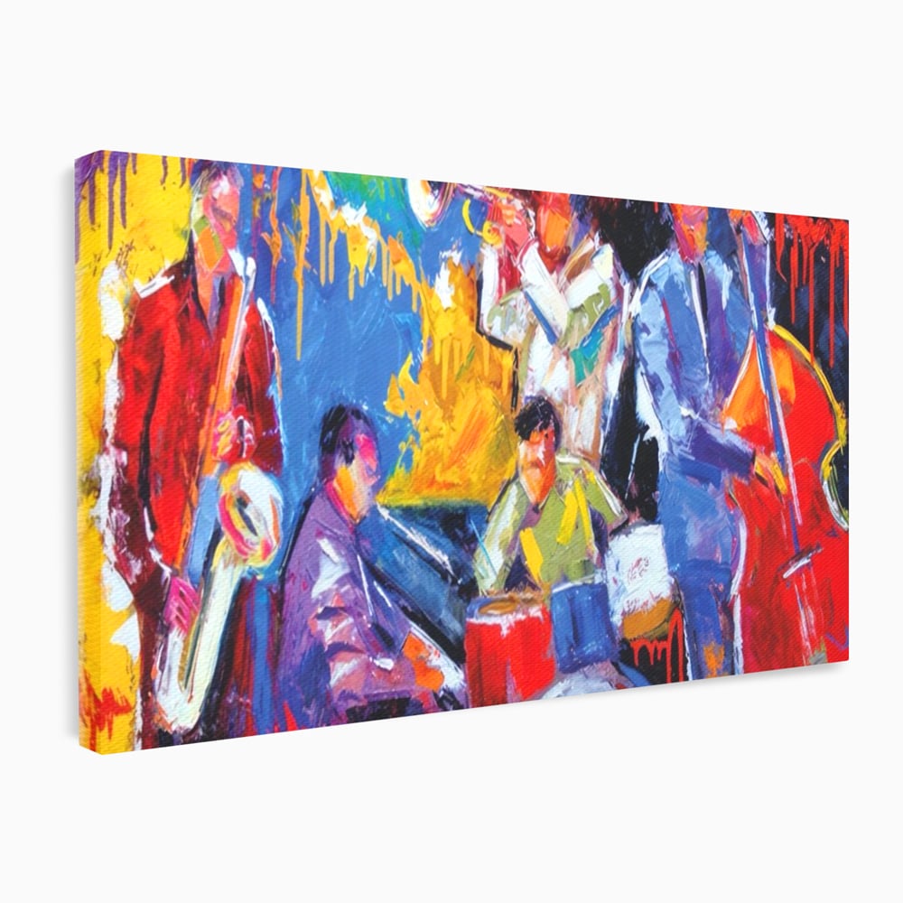 Tablou canvas cu pictura abstracta cu formatie de jazz, fara rama, pe sasiu de lemn