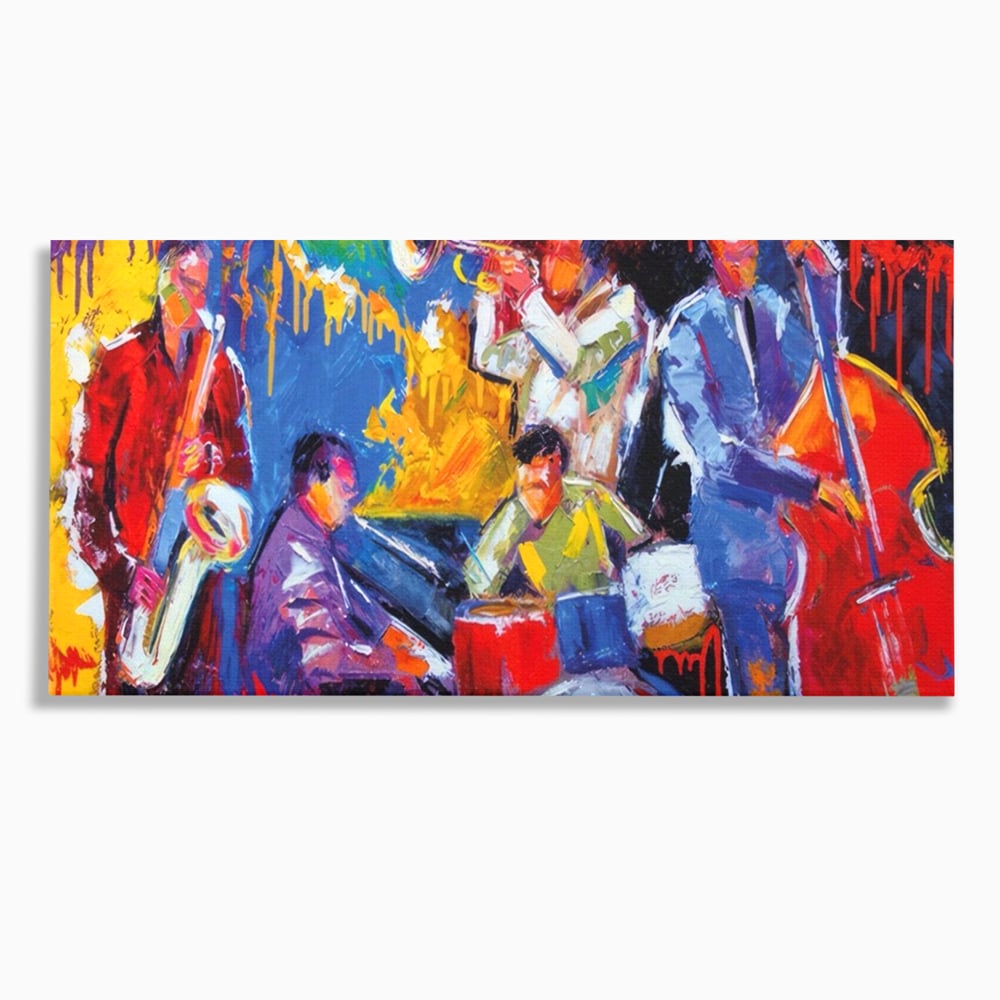 Tablou canvas cu pictura abstracta cu formatie de jazz, fara rama, pe sasiu de lemn