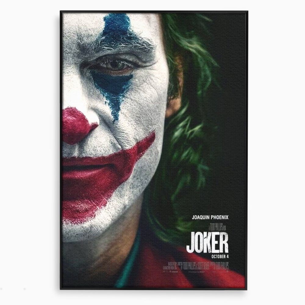 Tablou canvas cu portret close-up cu joker pe canvas, in rama de aluminiu negru
