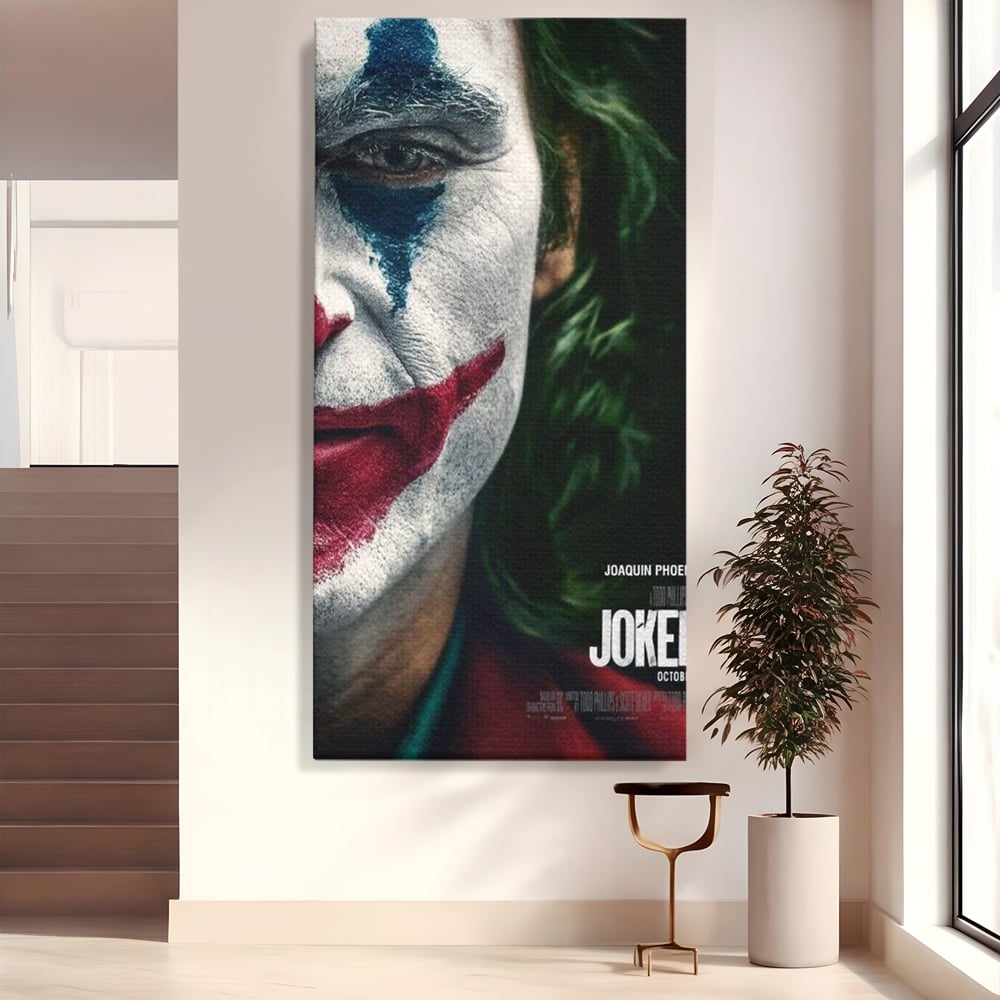 Tablou canvas cu portret close-up cu joker pe canvas, fara rama, pe sasiu de lemn