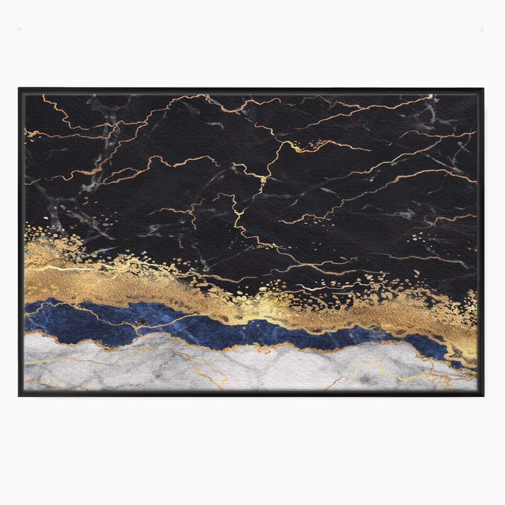 Tablou canvas cu tablou abstract cu marmura si auriu, in rama de aluminiu negru