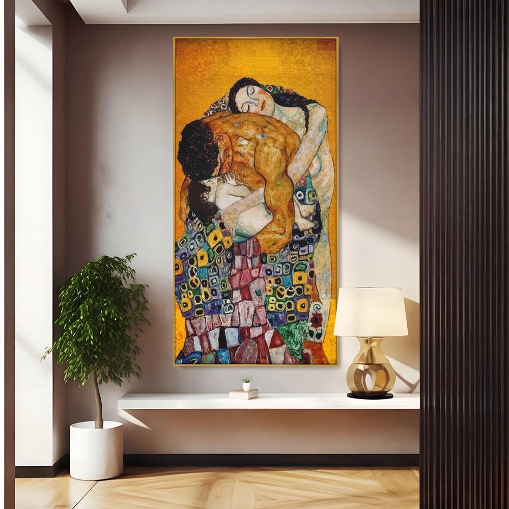 Tablou canvas cu reproducere pictura the family, in rama de aluminiu auriu