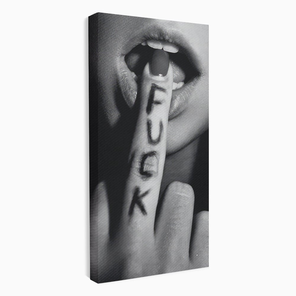 Tablou canvas cu tablou canvas cu buze si deget, fara rama, pe sasiu de lemn