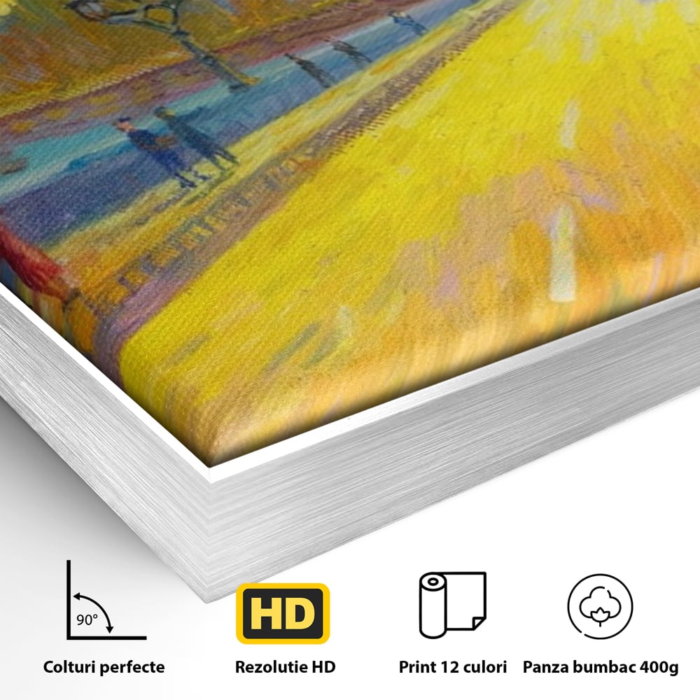 Detaliu al suprafetei: tablou canvas cu londra si big ben, in rama de aluminiu argintiu