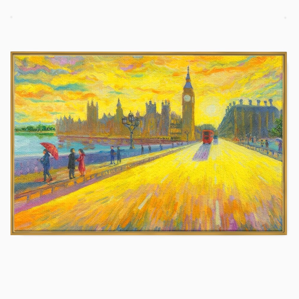 Tablou canvas cu tablou canvas cu londra si big ben, in rama de aluminiu auriu