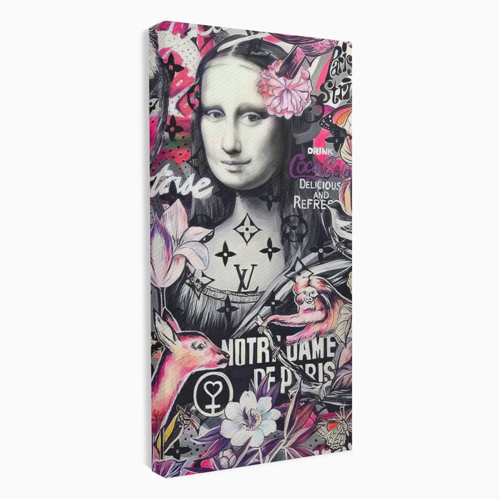 Tablou canvas cu tablou canvas cu mona lisa graffiti, fara rama, pe sasiu de lemn