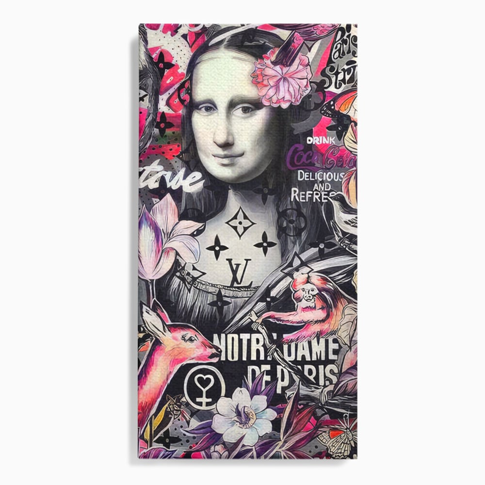 Tablou canvas cu tablou canvas cu mona lisa graffiti, fara rama, pe sasiu de lemn