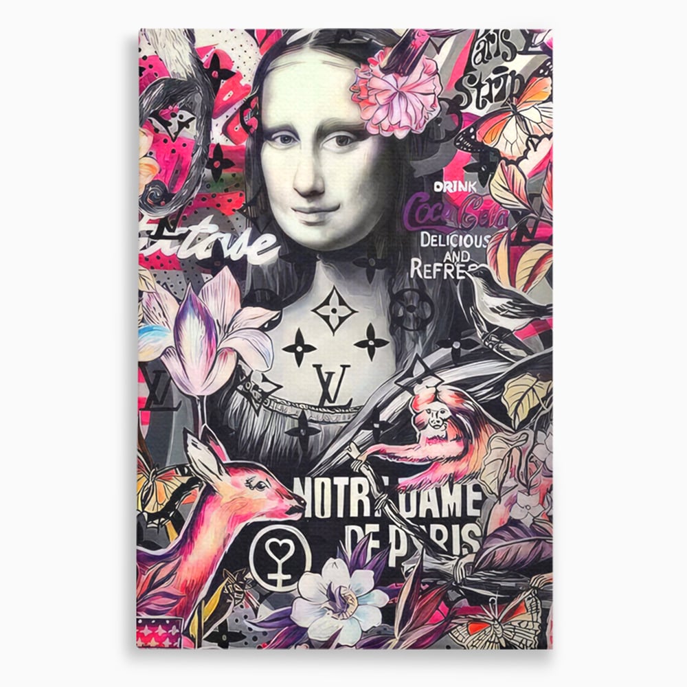 Tablou canvas cu tablou canvas cu mona lisa graffiti, fara rama, pe sasiu de lemn