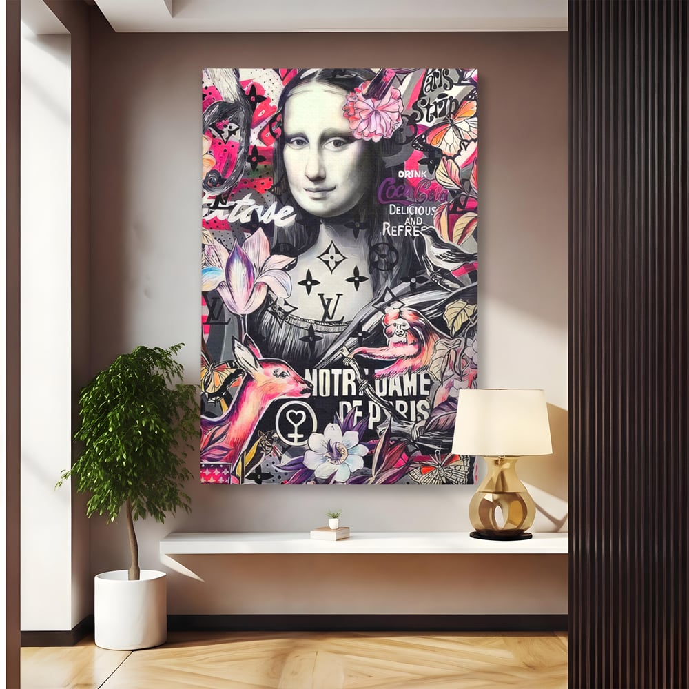 Tablou canvas cu tablou canvas cu mona lisa graffiti, fara rama, pe sasiu de lemn
