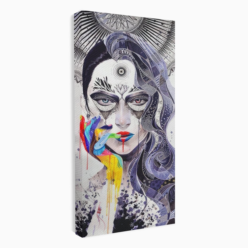 Tablou canvas cu tablou canvas cu portret abstract feminin, fara rama, pe sasiu de lemn
