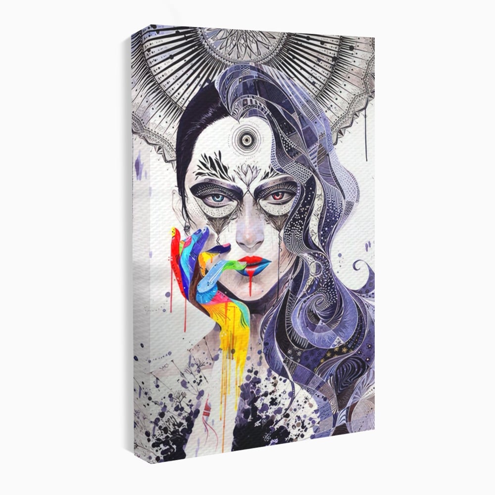 Tablou canvas cu tablou canvas cu portret abstract feminin, fara rama, pe sasiu de lemn