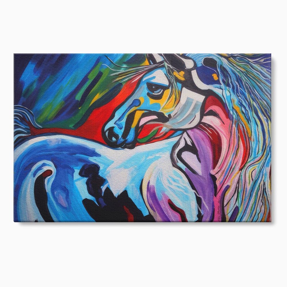 Tablou canvas cu pictura canvas cu cal colorat, fara rama, pe sasiu de lemn