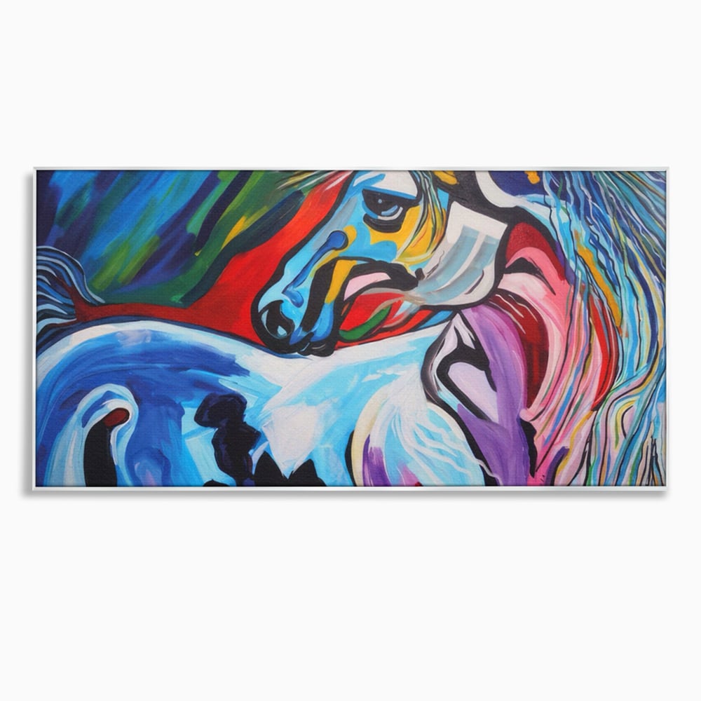 Tablou canvas cu pictura canvas cu cal colorat, in rama de aluminiu argintiu