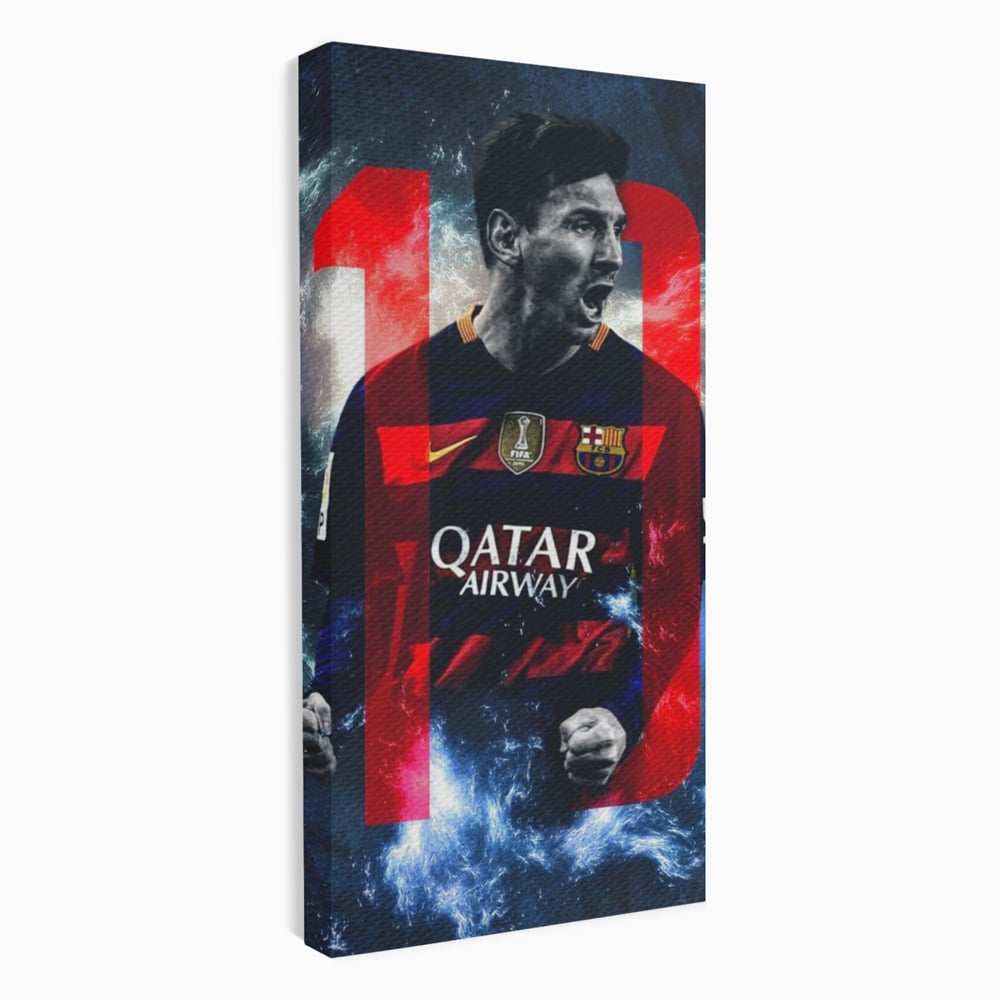 Tablou canvas cu tablou canvas cu fotbalistul messi, fara rama, pe sasiu de lemn