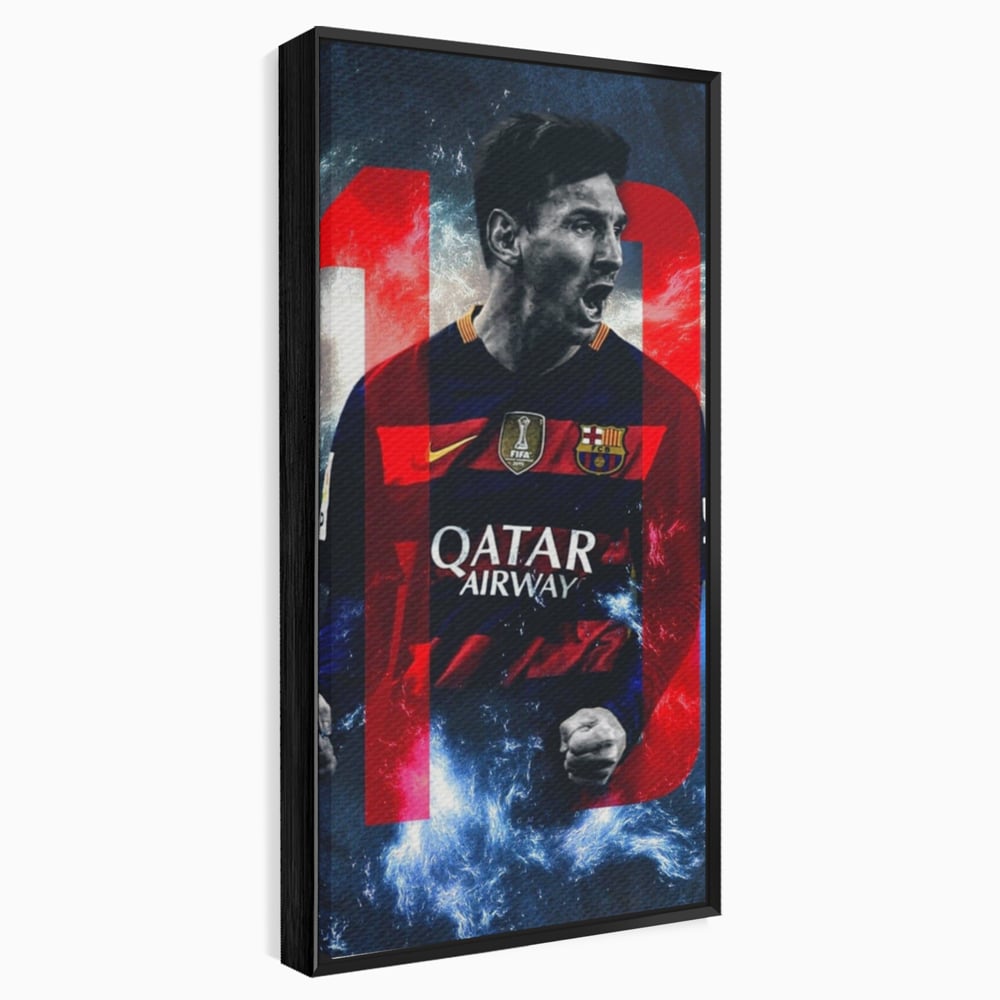 Tablou canvas cu tablou canvas cu fotbalistul messi, in rama de aluminiu negru