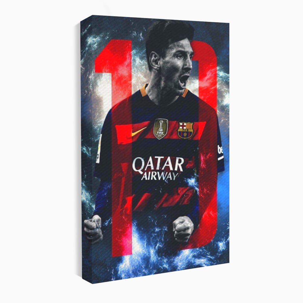 Tablou canvas cu tablou canvas cu fotbalistul messi, fara rama, pe sasiu de lemn