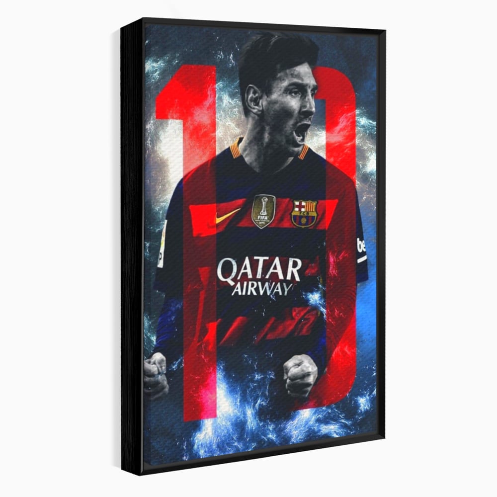Tablou canvas cu tablou canvas cu fotbalistul messi, in rama de aluminiu negru