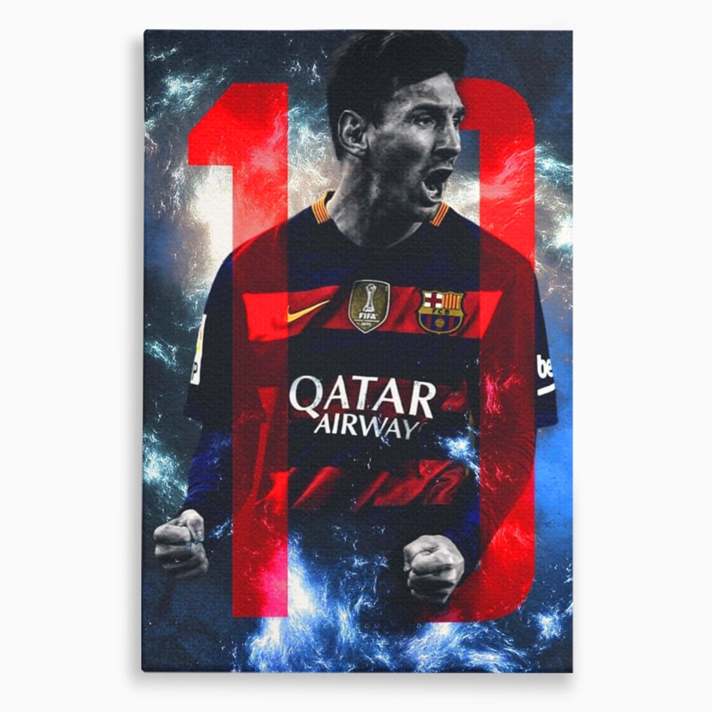 Tablou canvas cu tablou canvas cu fotbalistul messi, fara rama, pe sasiu de lemn