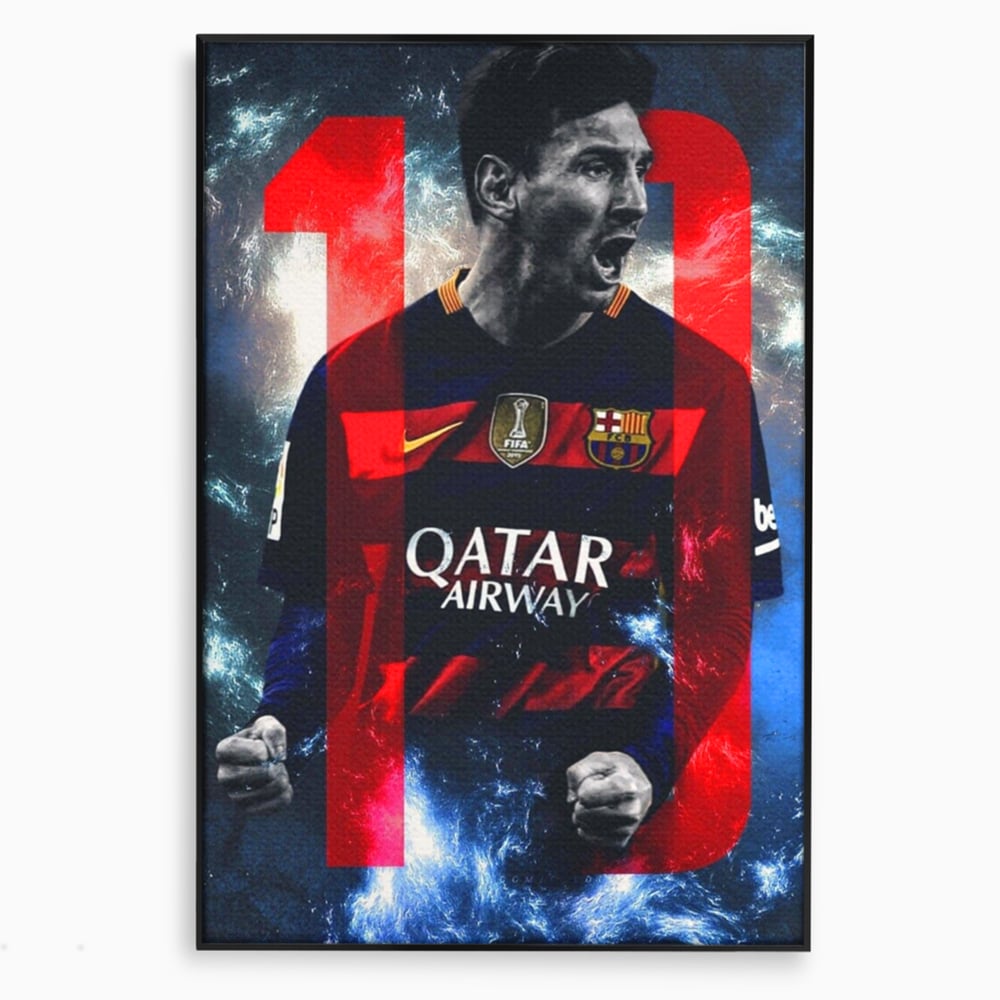 Tablou canvas cu tablou canvas cu fotbalistul messi, in rama de aluminiu negru