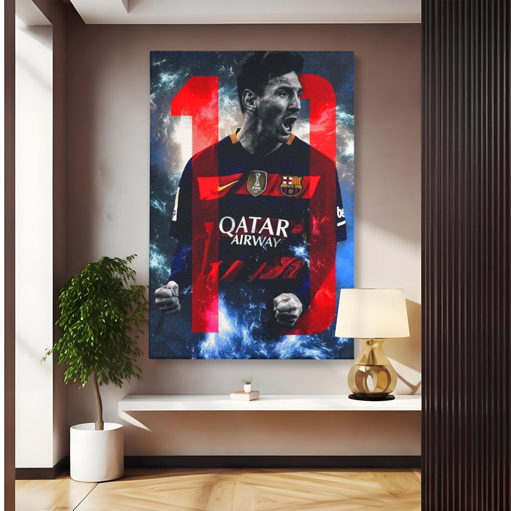 Tablou canvas cu tablou canvas cu fotbalistul messi, fara rama, pe sasiu de lemn
