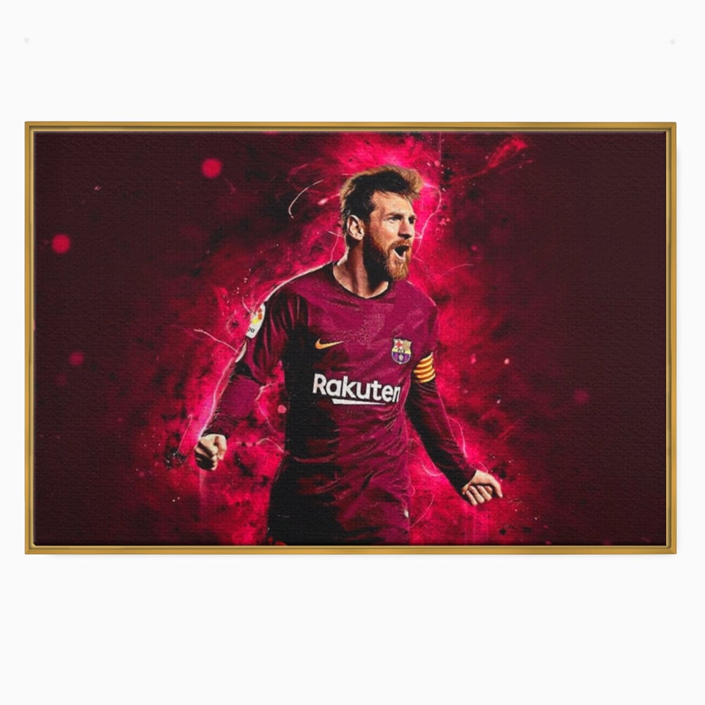 Tablou canvas cu tablou canvas cu lionel messi, in rama de aluminiu auriu