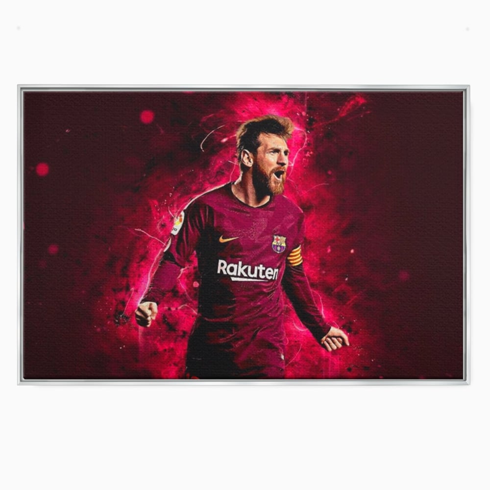 Tablou canvas cu tablou canvas cu lionel messi, in rama de aluminiu argintiu