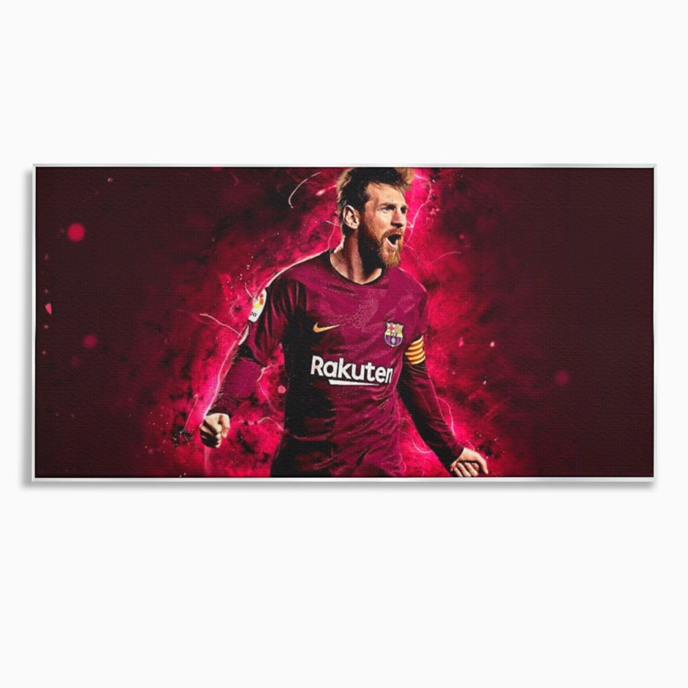 Tablou canvas cu tablou canvas cu lionel messi, in rama de aluminiu argintiu