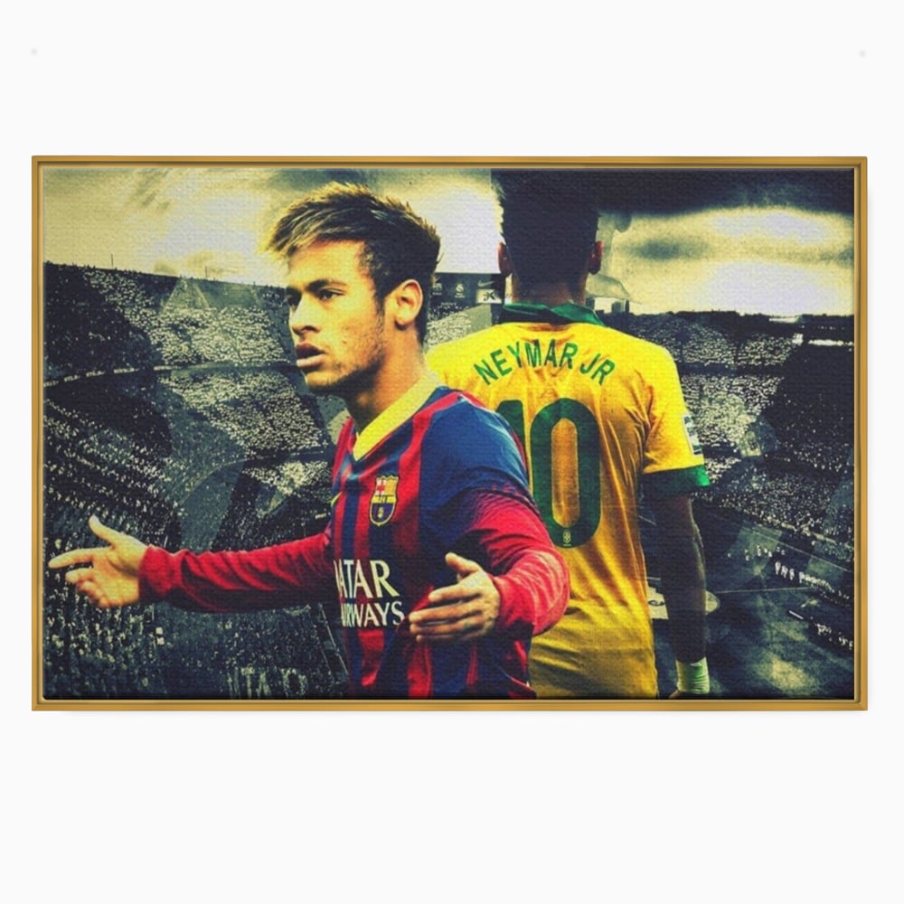 Tablou canvas cu tablou canvas cu fotbalistul neymar, in rama de aluminiu auriu