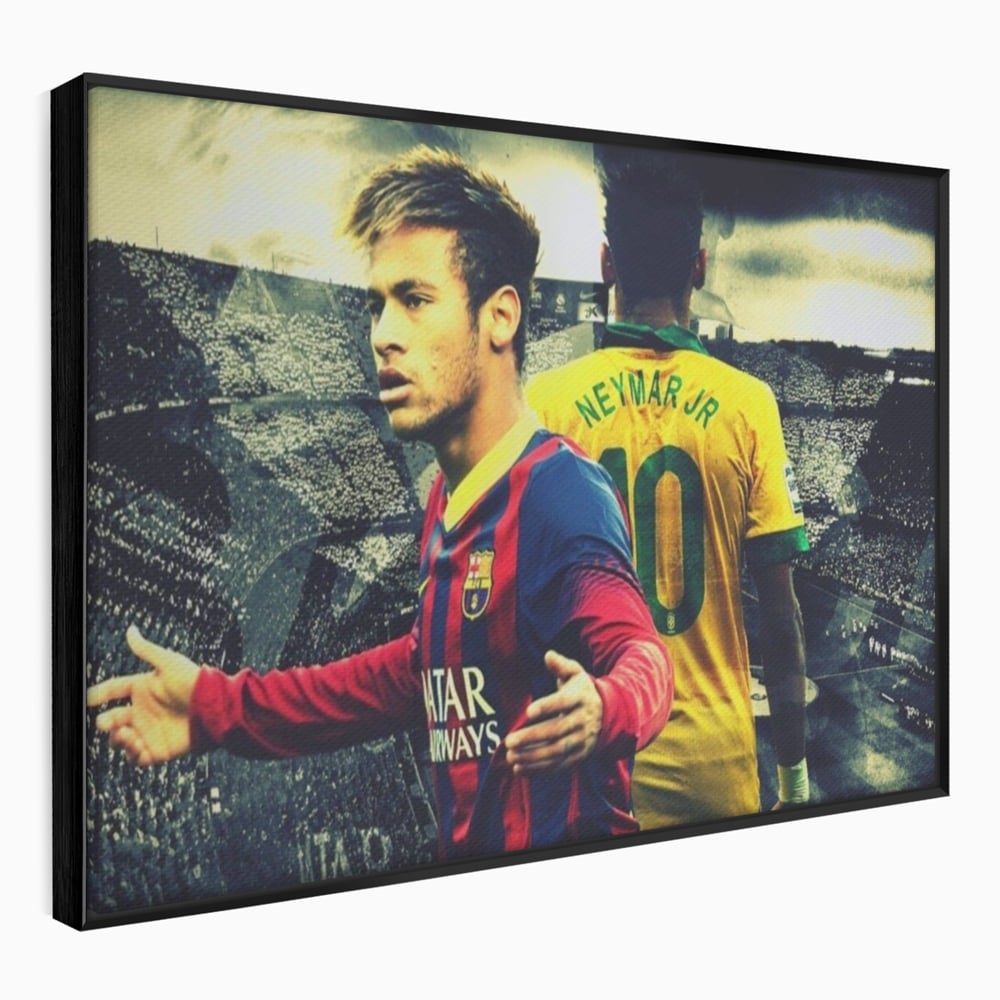 Tablou canvas cu tablou canvas cu fotbalistul neymar, in rama de aluminiu negru
