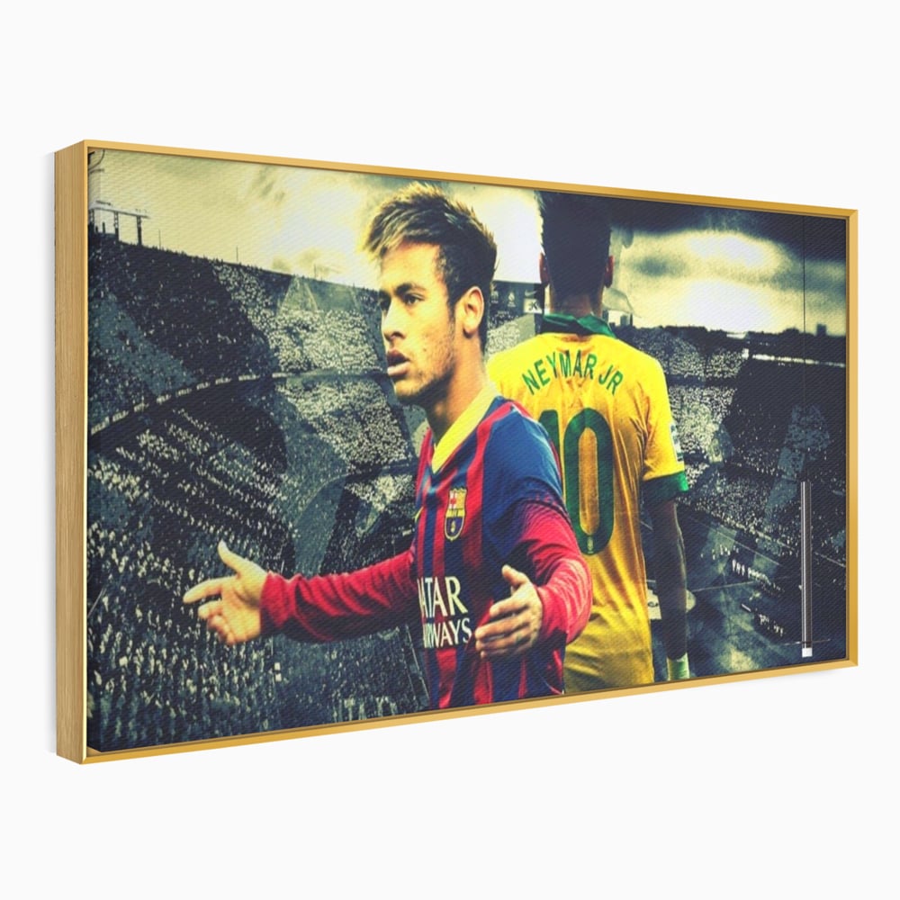 Tablou canvas cu tablou canvas cu fotbalistul neymar, in rama de aluminiu auriu