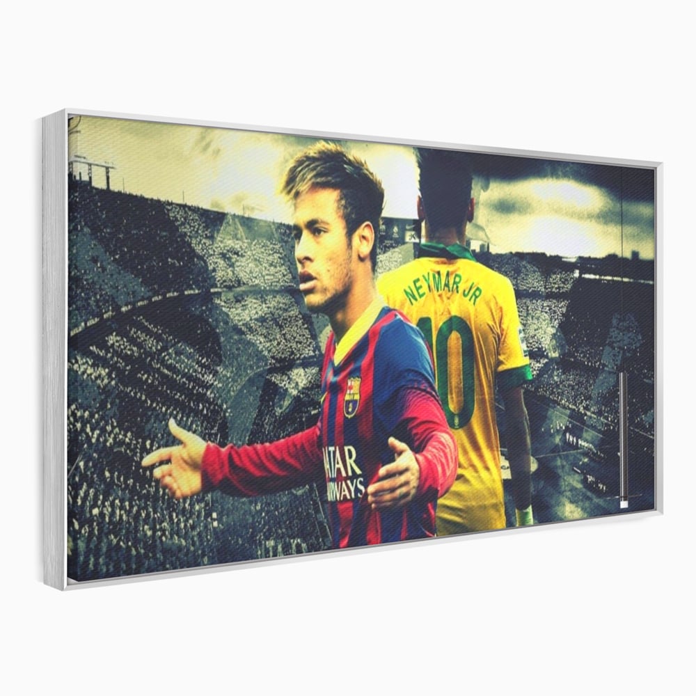 Tablou canvas cu tablou canvas cu fotbalistul neymar, in rama de aluminiu argintiu
