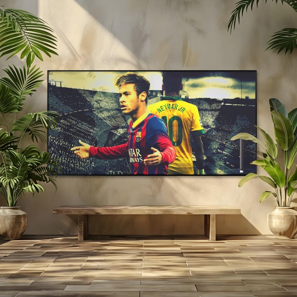 Tablou canvas cu tablou canvas cu fotbalistul neymar, in rama de aluminiu negru
