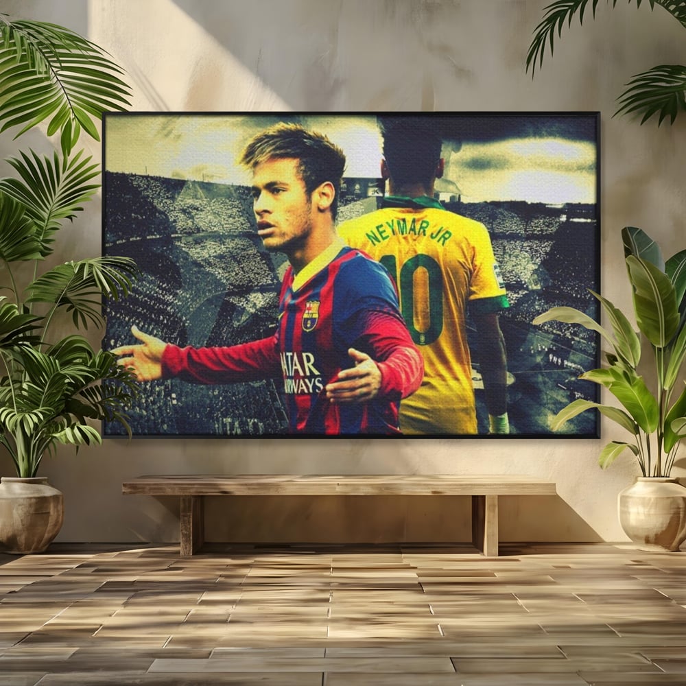 Tablou canvas cu tablou canvas cu fotbalistul neymar, in rama de aluminiu negru