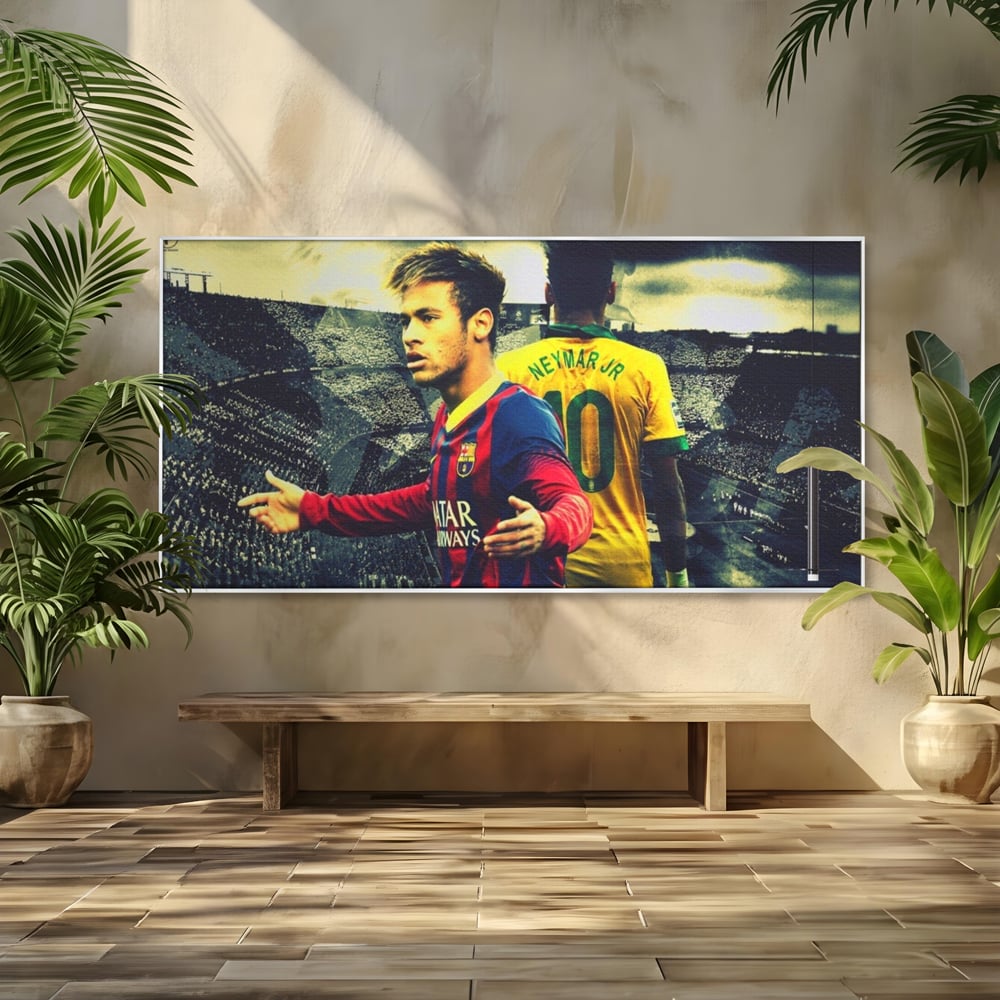 Tablou canvas cu tablou canvas cu fotbalistul neymar, in rama de aluminiu argintiu