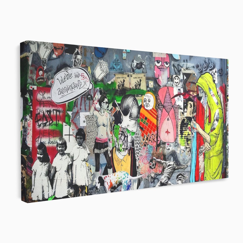 Tablou canvas cu tablou canvas cu graffiti urban si personaje, fara rama, pe sasiu de lemn