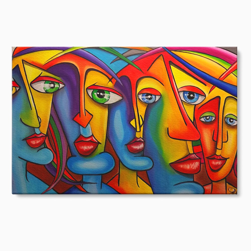 Tablou canvas cu tablou canvas cu fete abstracte colorate, fara rama, pe sasiu de lemn