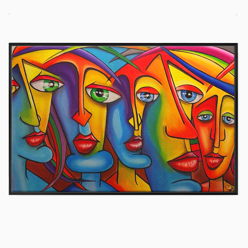 Tablou canvas cu tablou canvas cu fete abstracte colorate, in rama de aluminiu negru