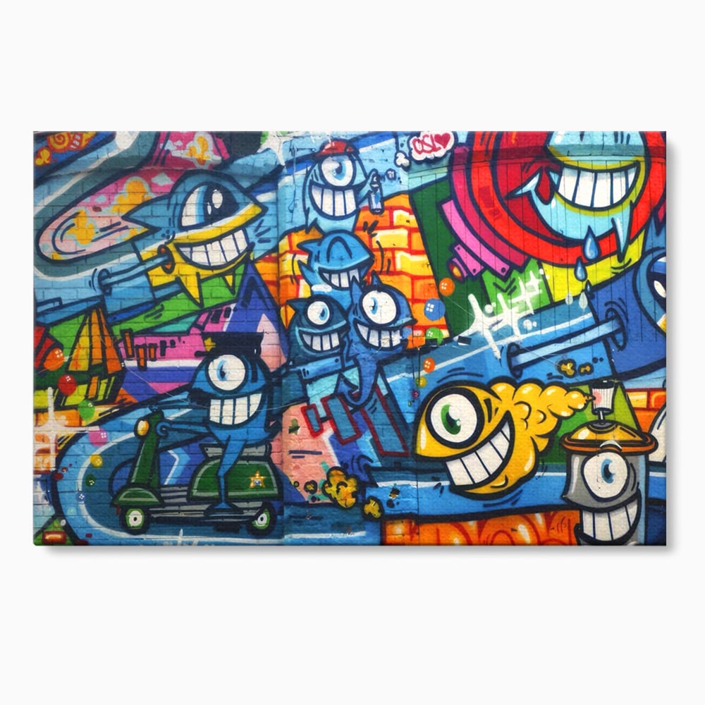 Tablou canvas cu tablou canvas cu graffiti urban si personaje, fara rama, pe sasiu de lemn