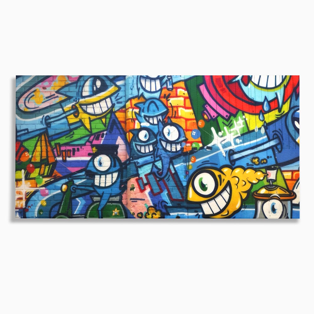 Tablou canvas cu tablou canvas cu graffiti urban si personaje, fara rama, pe sasiu de lemn