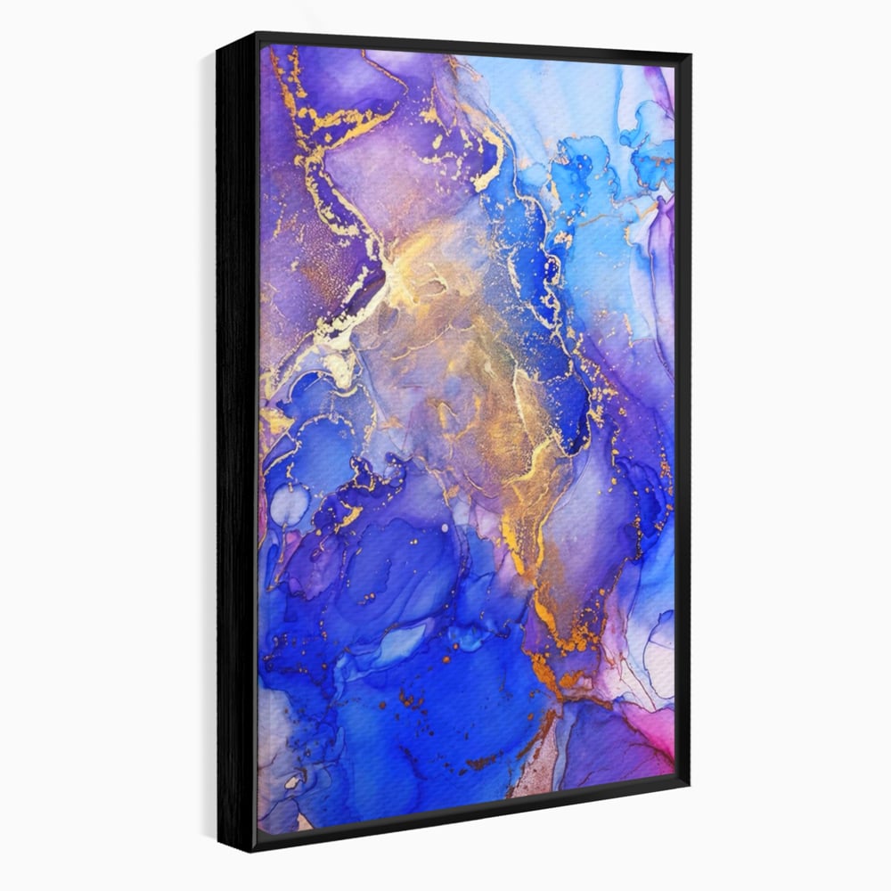 Tablou canvas cu pictura abstracta cu efect de marmura, in rama de aluminiu negru