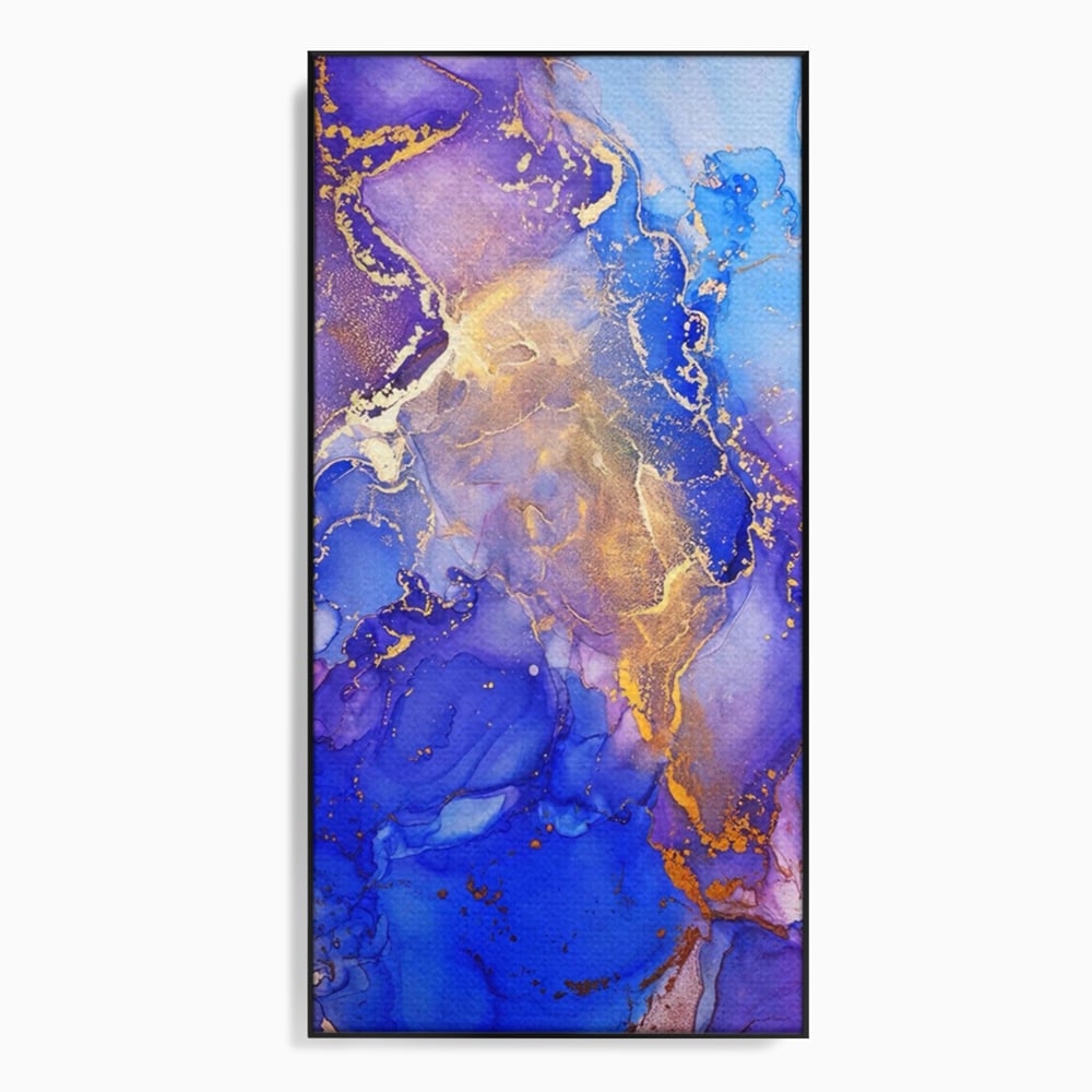 Tablou canvas cu pictura abstracta cu efect de marmura, in rama de aluminiu negru