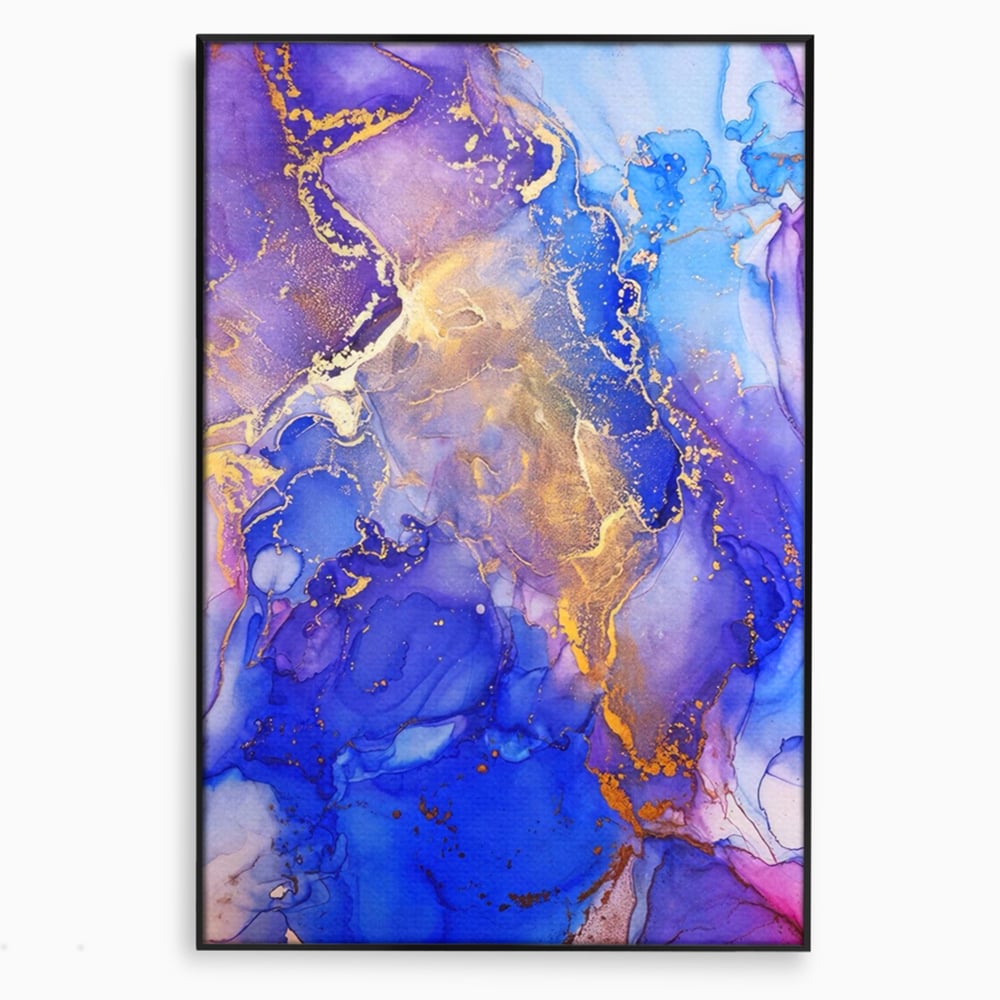 Tablou canvas cu pictura abstracta cu efect de marmura, in rama de aluminiu negru