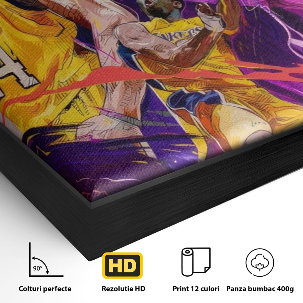 Detaliu al suprafetei: tablou canvas cu kobe bryant, in rama de aluminiu negru