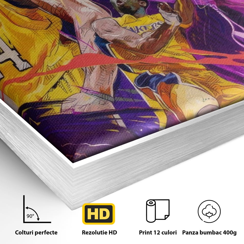 Detaliu al suprafetei: tablou canvas cu kobe bryant, in rama de aluminiu argintiu