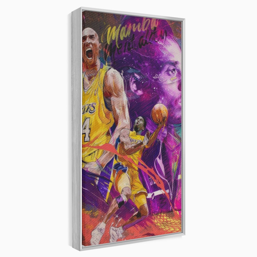 Tablou canvas cu tablou canvas cu kobe bryant, in rama de aluminiu argintiu