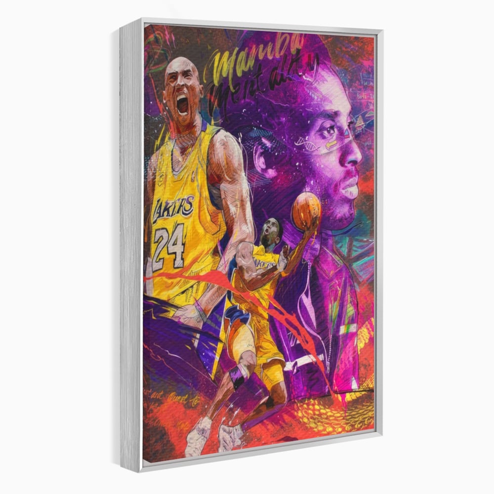 Tablou canvas cu tablou canvas cu kobe bryant, in rama de aluminiu argintiu