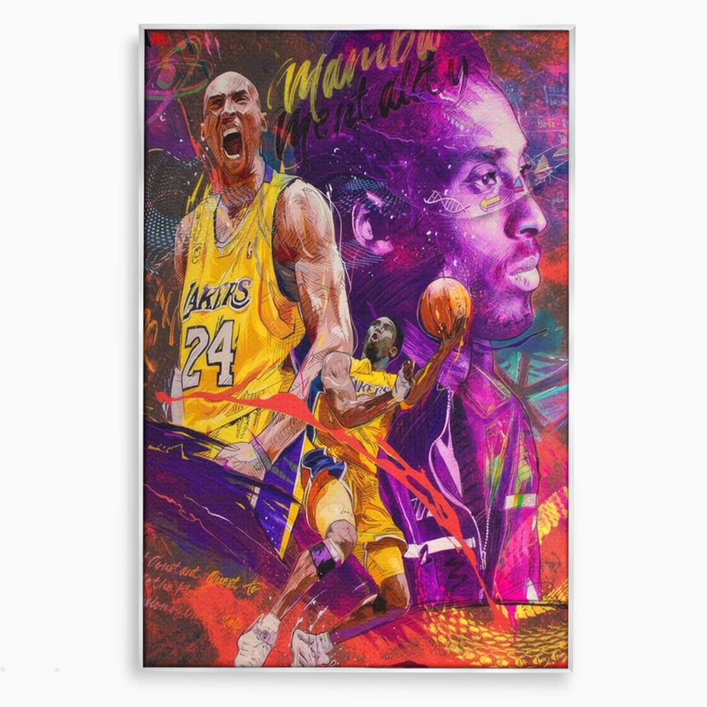 Tablou canvas cu tablou canvas cu kobe bryant, in rama de aluminiu argintiu