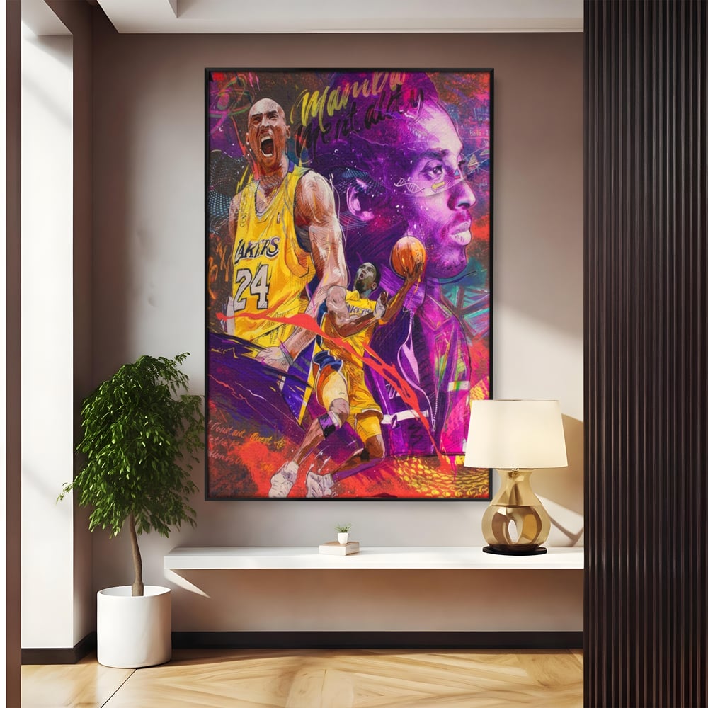 Tablou canvas cu tablou canvas cu kobe bryant, in rama de aluminiu negru
