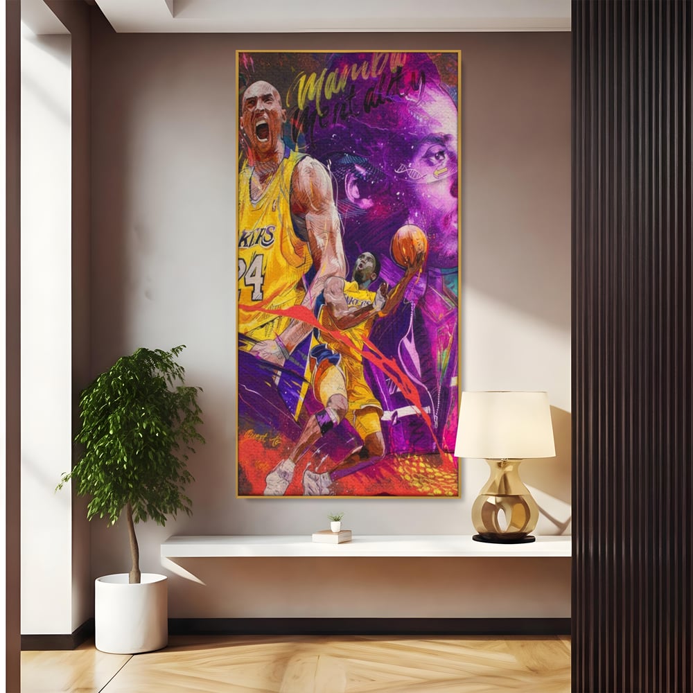 Tablou canvas cu tablou canvas cu kobe bryant, in rama de aluminiu auriu